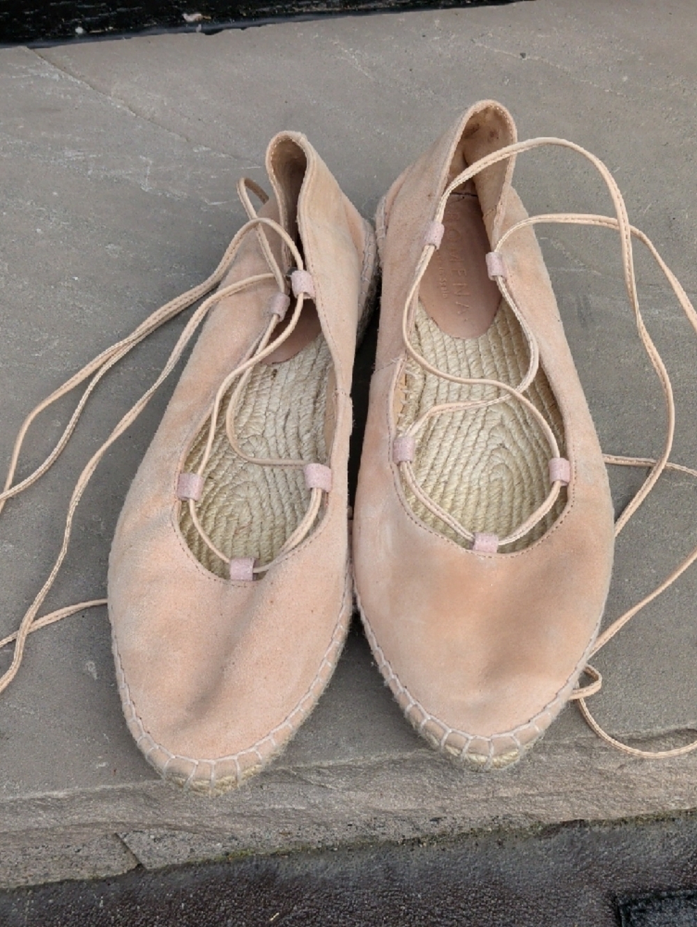 Romena Handmade In Spain Lace Up Women's Suede Espadrille Flats in Blush - Picture 4 of 11